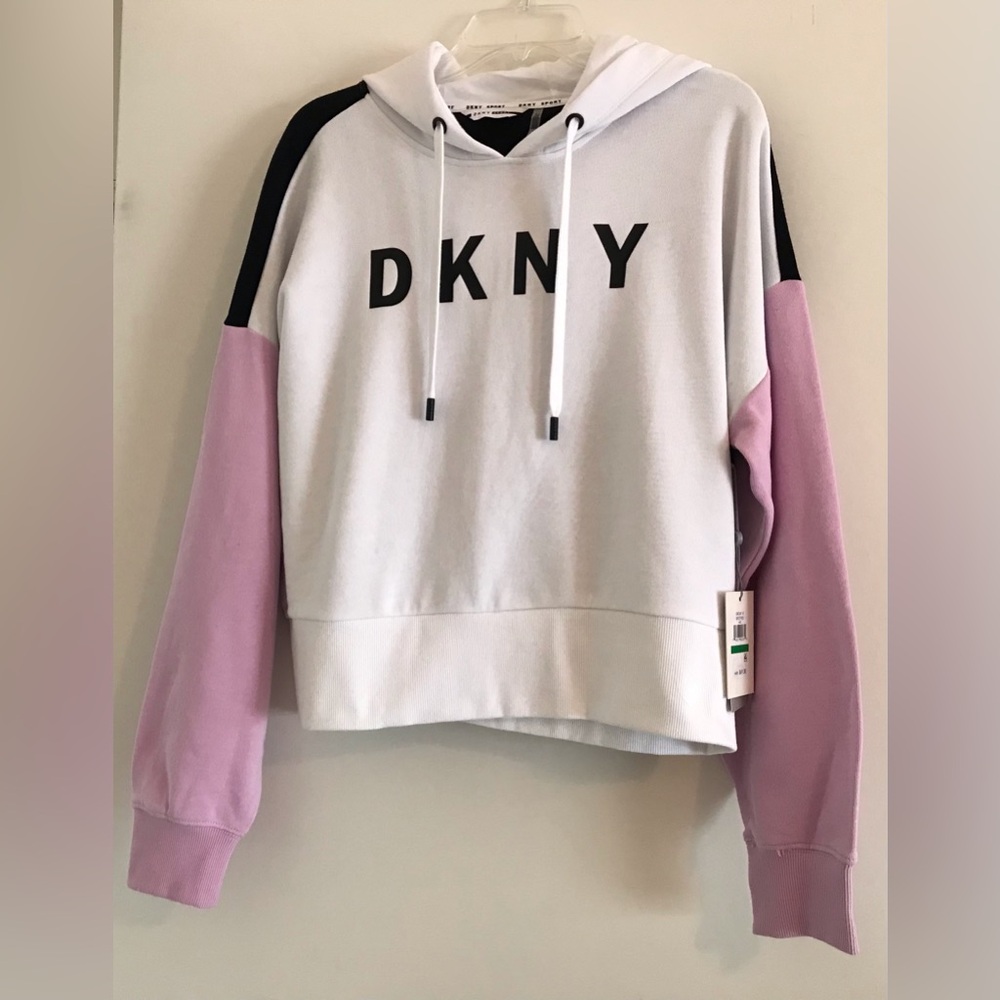 NWT color block DKNY cropped pullover sweatshirt L